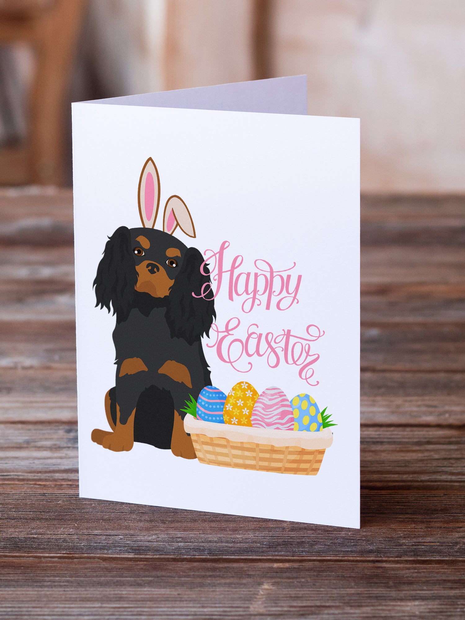 Buy this Black and Tan Cavalier Spaniel Easter Greeting Cards and Envelopes Pack of 8