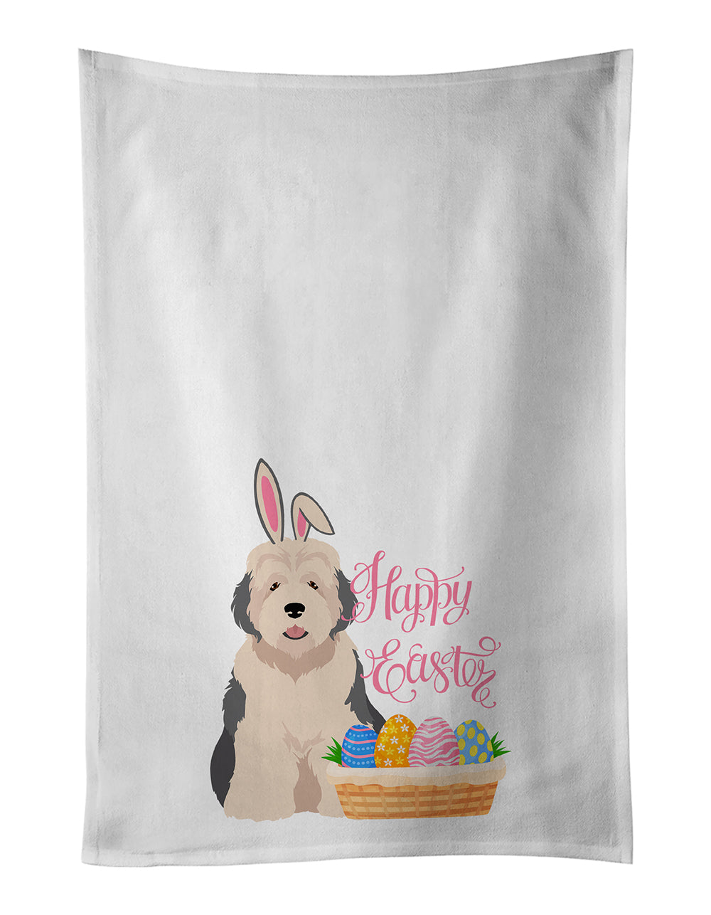 Buy this Old English Sheepdog Easter White Kitchen Towel Set of 2 Dish Towels