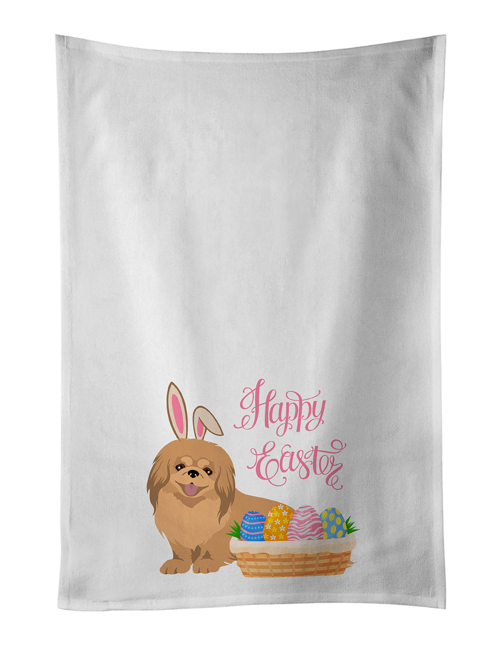 Buy this Gold Pekingese Easter White Kitchen Towel Set of 2 Dish Towels