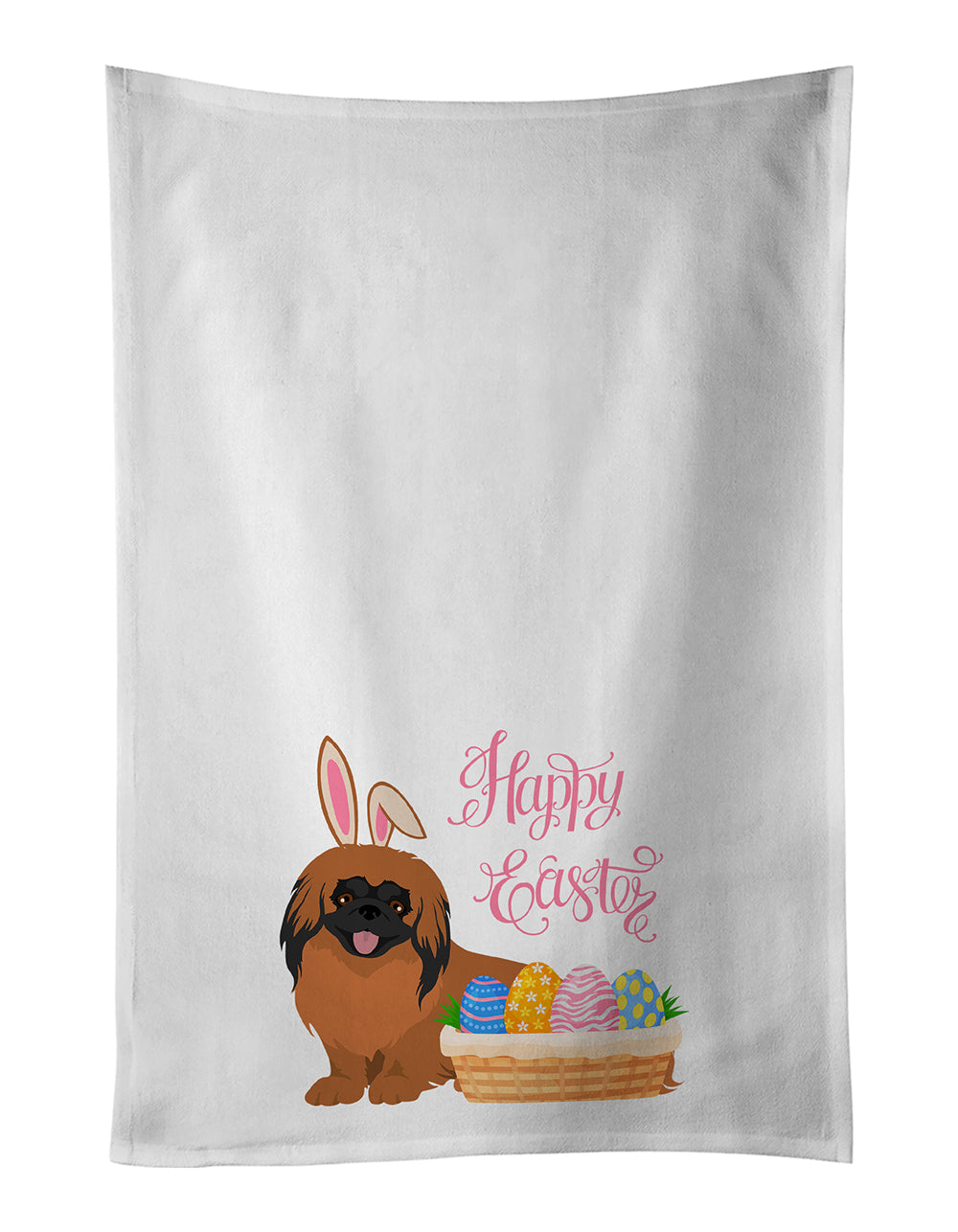 Buy this Red Pekingese Easter White Kitchen Towel Set of 2 Dish Towels
