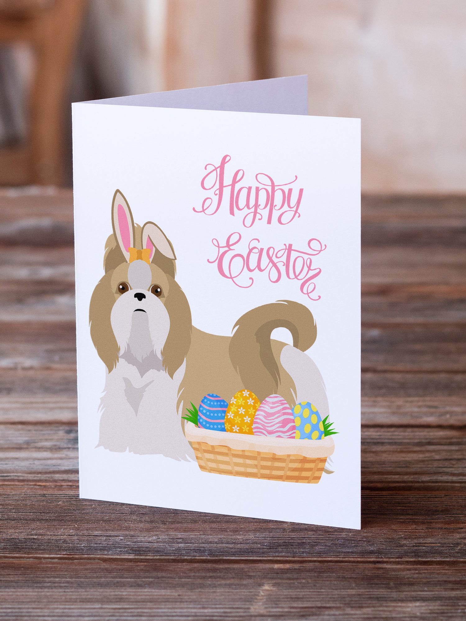 Buy this Gold and White Shih Tzu Easter Greeting Cards and Envelopes Pack of 8