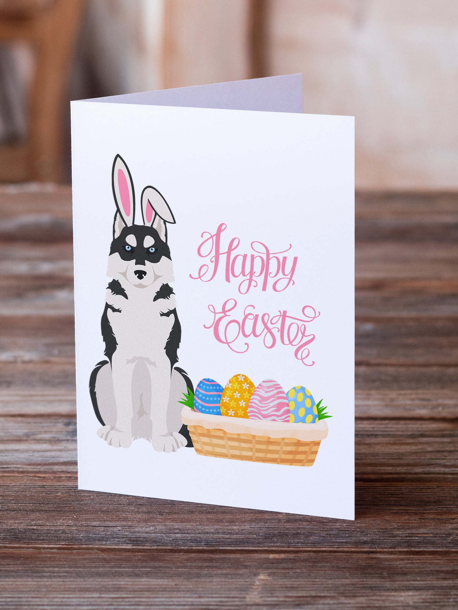 Buy this Black Siberian Husky Easter Greeting Cards and Envelopes Pack of 8