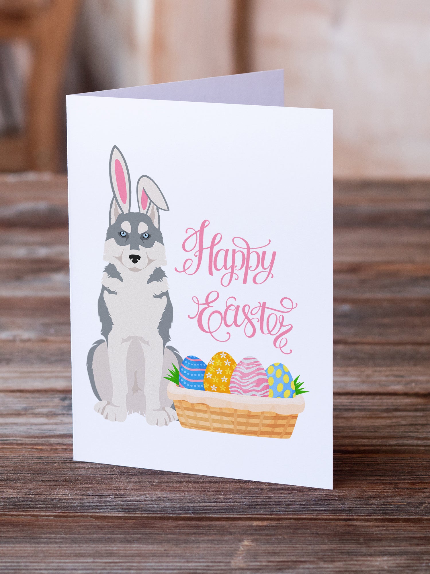Buy this Grey Siberian Husky Easter Greeting Cards and Envelopes Pack of 8