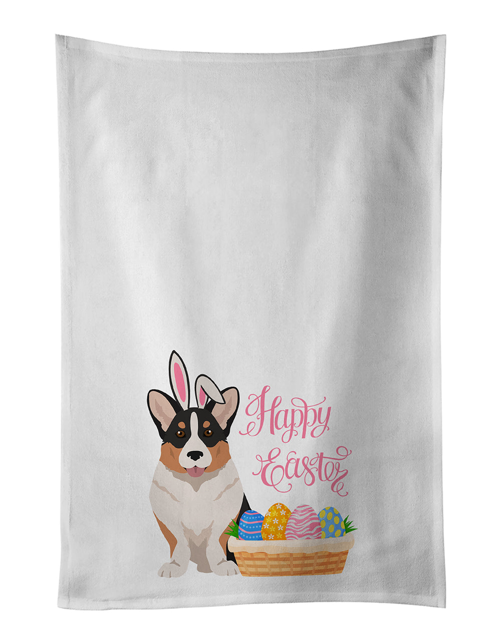 Buy this Tricolor Cardigan Corgi Easter White Kitchen Towel Set of 2 Dish Towels
