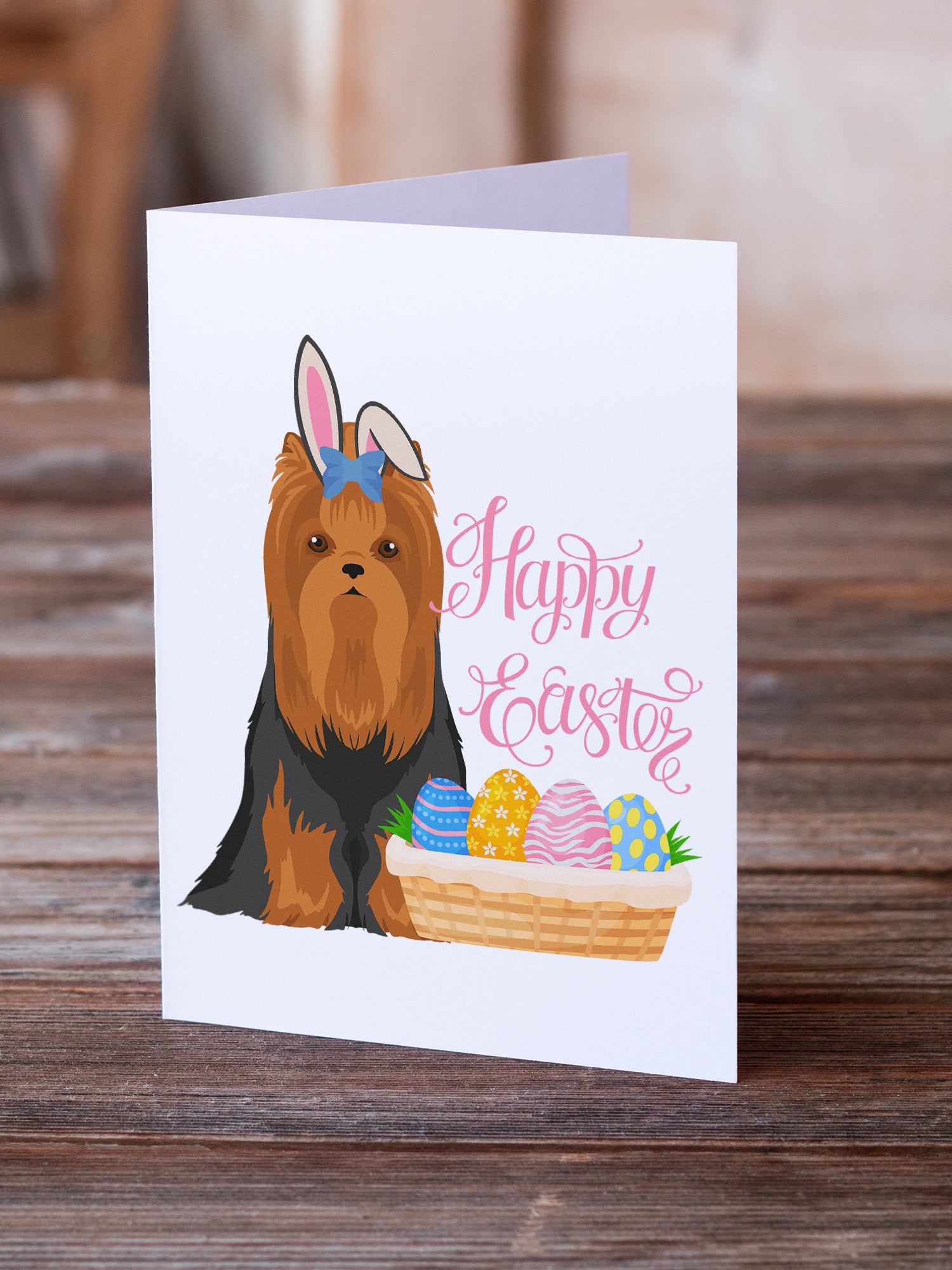 Buy this Black and Tan Full Coat Yorkshire Terrier Easter Greeting Cards and Envelopes Pack of 8