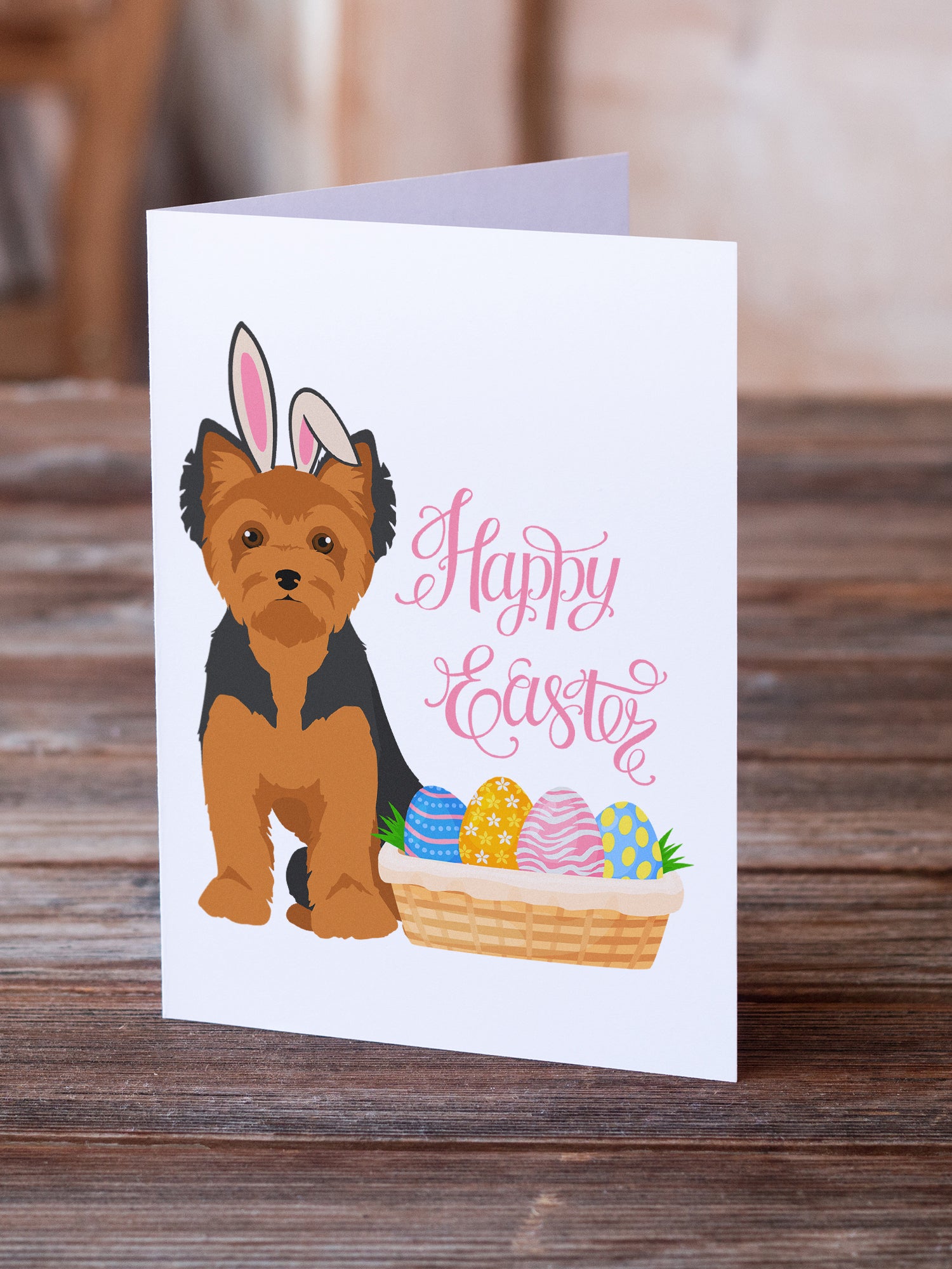 Buy this Black and Tan Puppy Cut Yorkshire Terrier Easter Greeting Cards and Envelopes Pack of 8