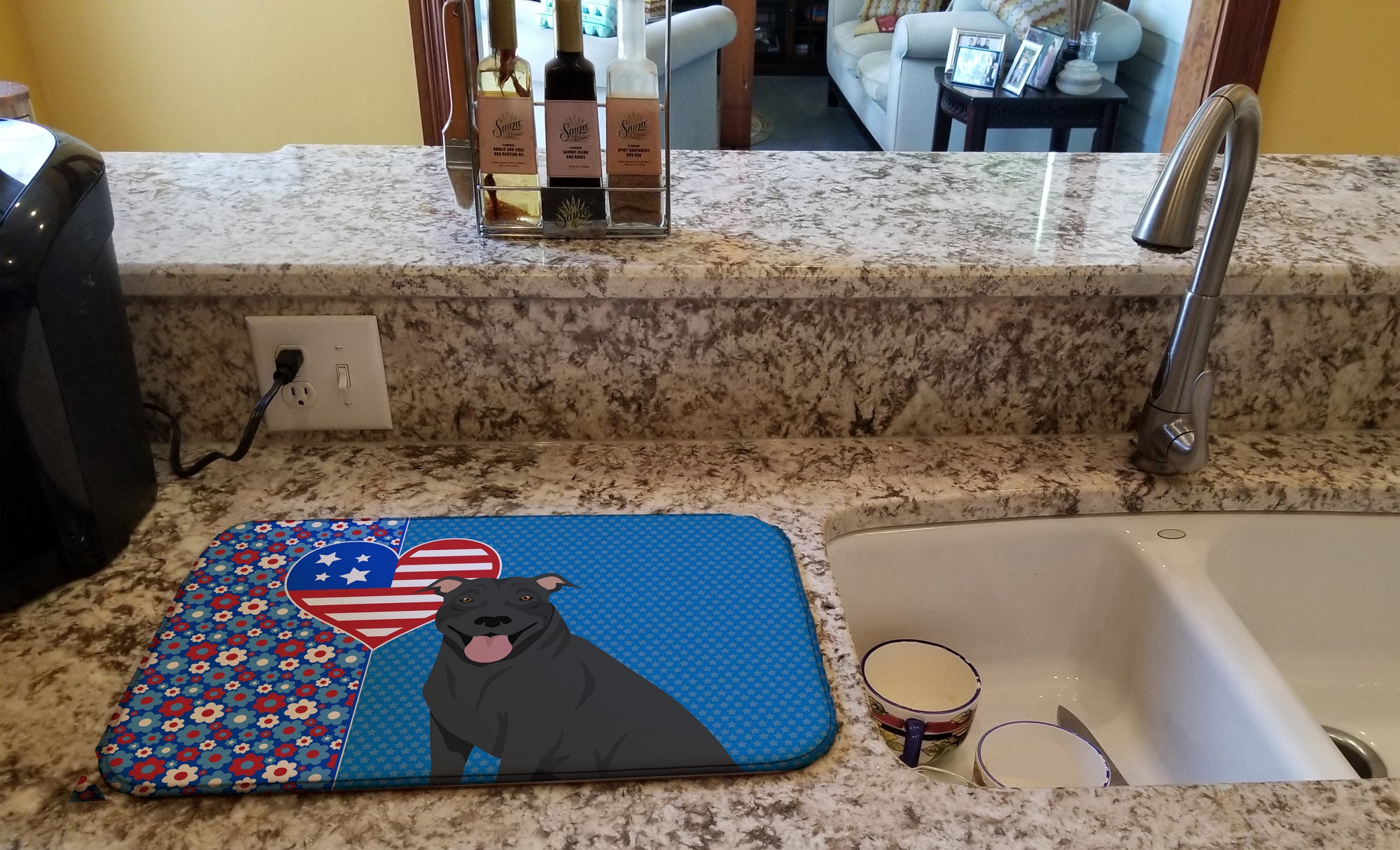 Black Pit Bull Terrier USA American Dish Drying Mat
