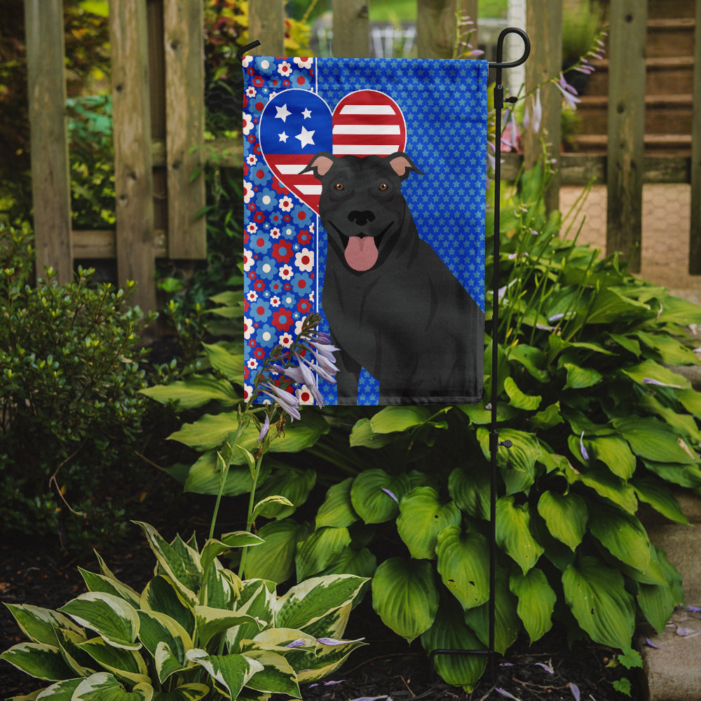 Black Pit Bull Terrier USA American Flag Garden Size