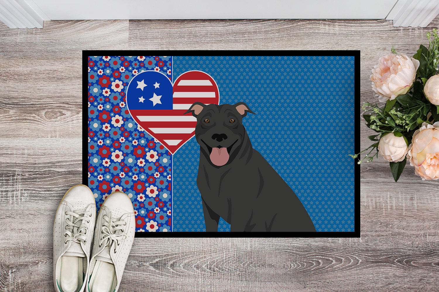 Buy this Black Pit Bull Terrier USA American Indoor or Outdoor Mat 24x36