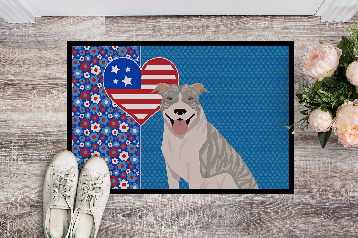 Buy this Blue Brindle Pit Bull Terrier USA American Indoor or Outdoor Mat 24x36