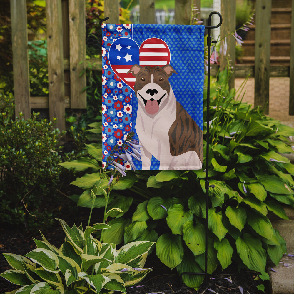 Fawn Brindle Pit Bull Terrier USA American Flag Garden Size
