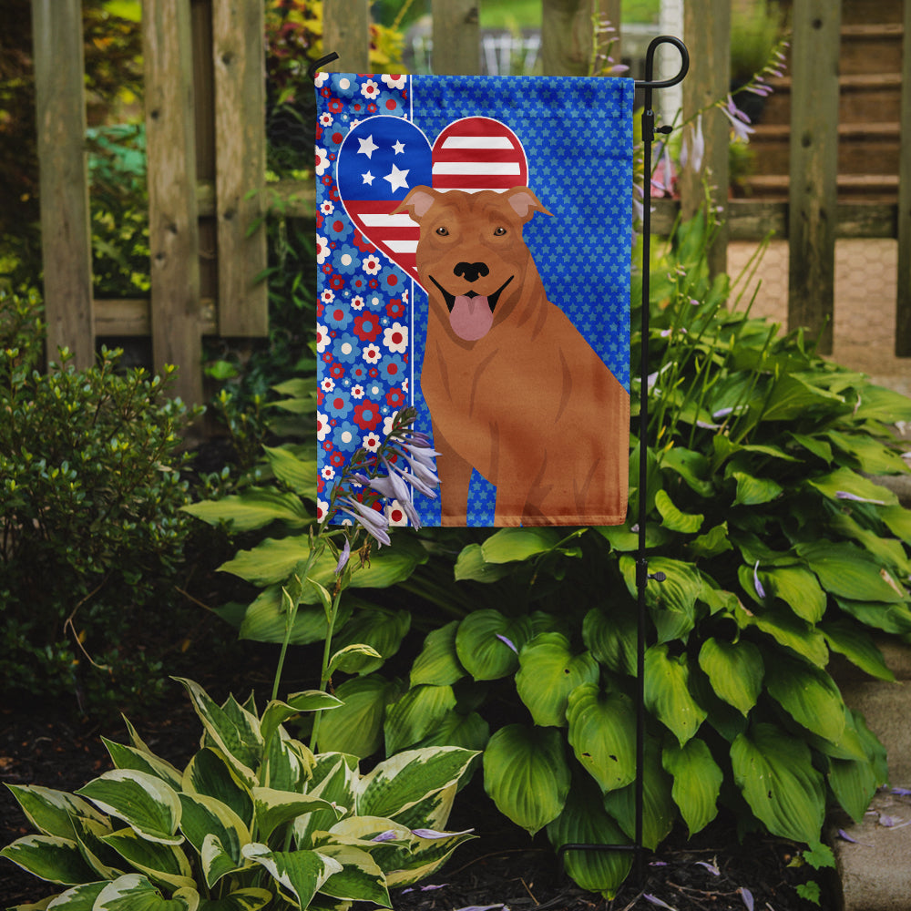 Red Pit Bull Terrier USA American Flag Garden Size