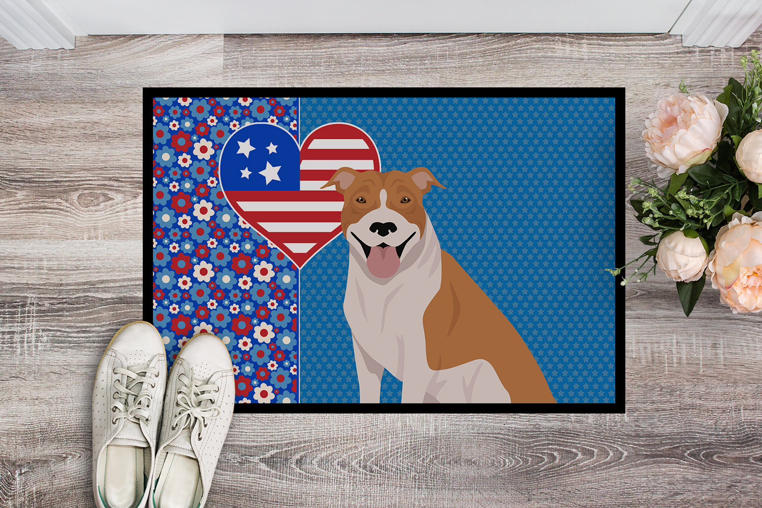Buy this Red and White Pit Bull Terrier USA American Indoor or Outdoor Mat 24x36