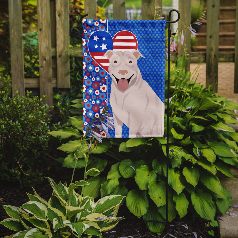 White Pit Bull Terrier USA American Flag Garden Size