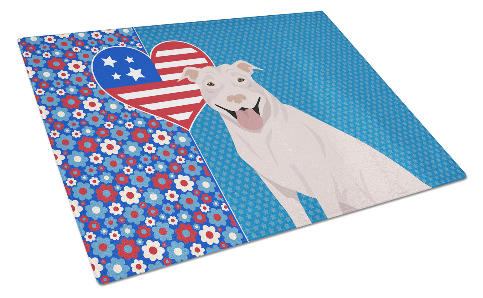 Buy this White Pit Bull Terrier USA American Glass Cutting Board Large