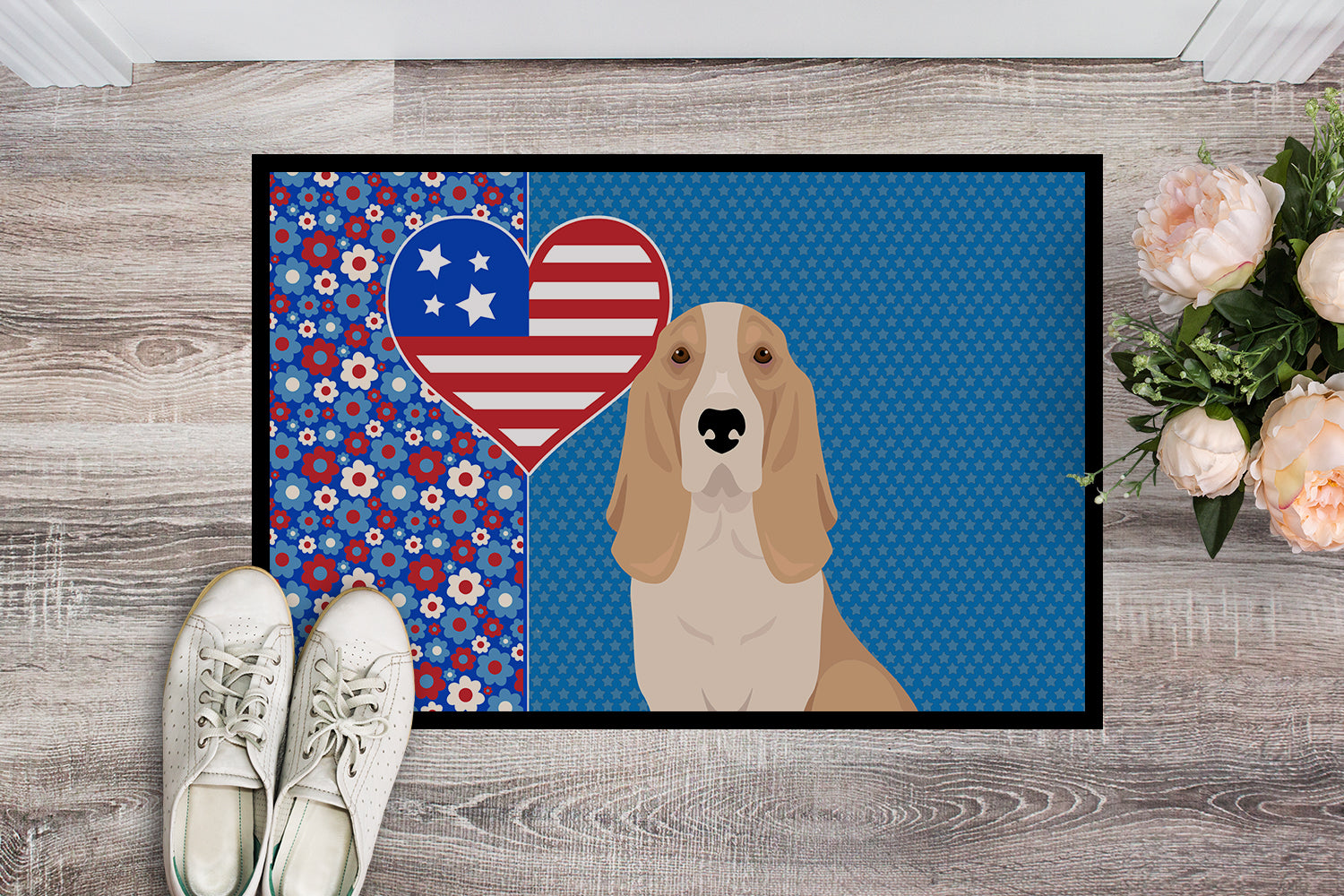 Buy this Lemon and White Tricolor Basset Hound USA American Indoor or Outdoor Mat 24x36