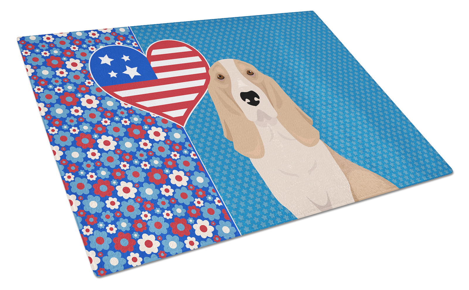 Buy this Lemon and White Tricolor Basset Hound USA American Glass Cutting Board Large