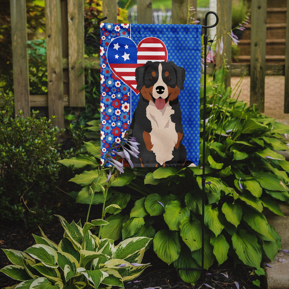 Bernese Mountain Dog USA American Flag Garden Size