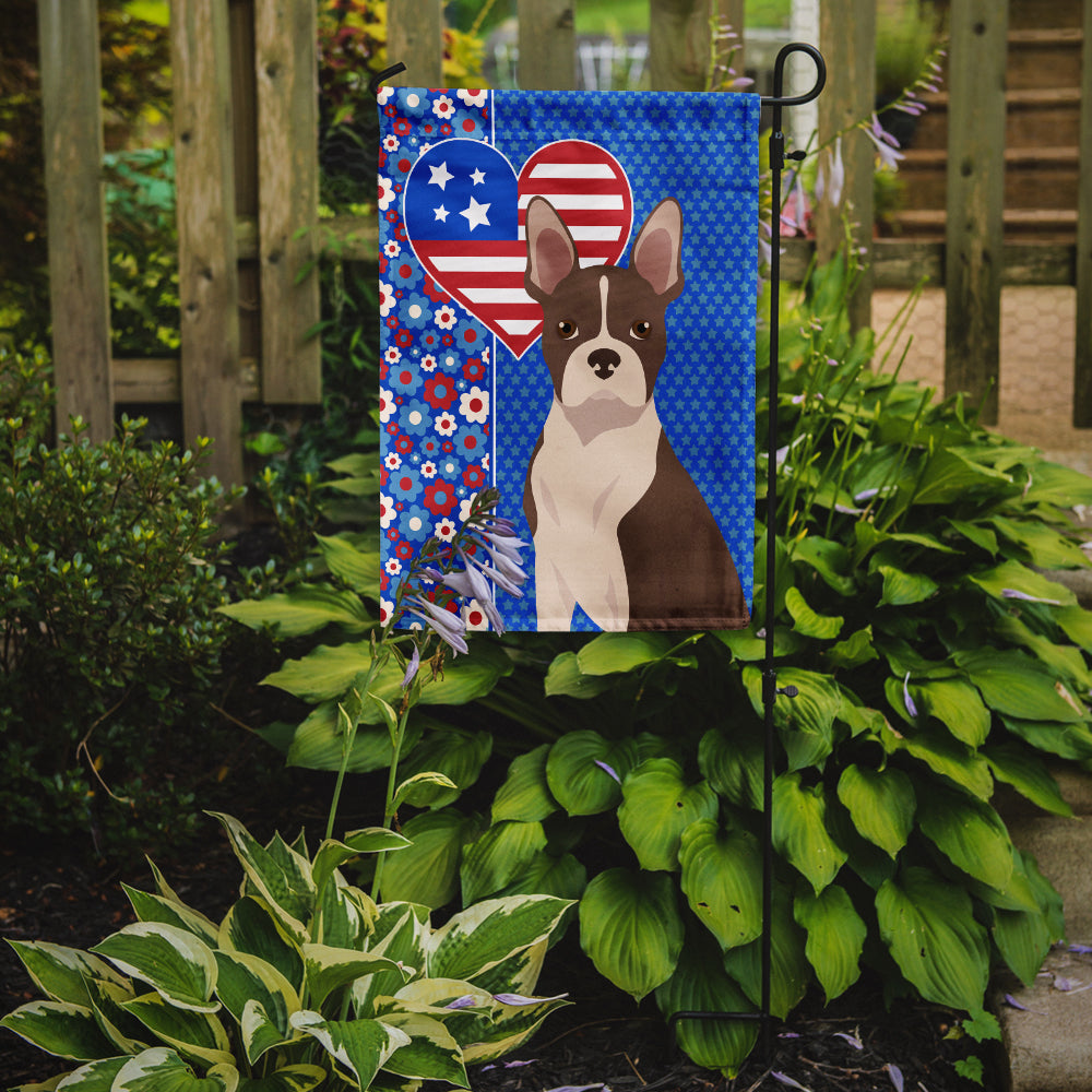 Red Boston Terrier USA American Flag Garden Size