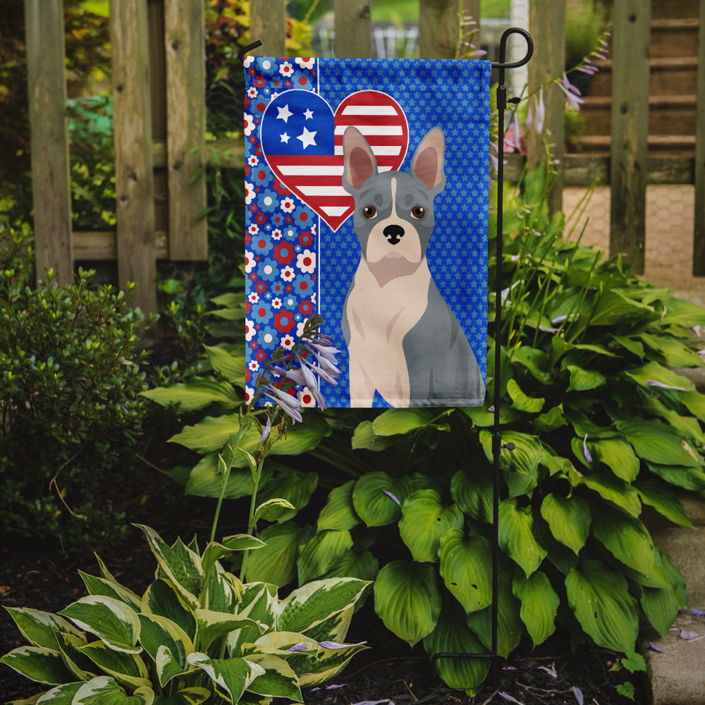 Blue Boston Terrier USA American Flag Garden Size