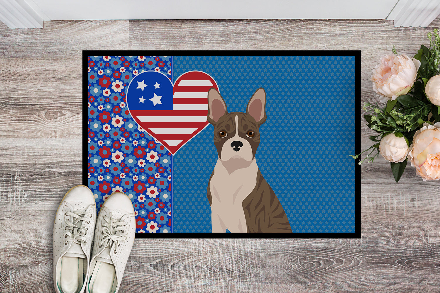 Buy this Brindle Boston Terrier USA American Indoor or Outdoor Mat 24x36