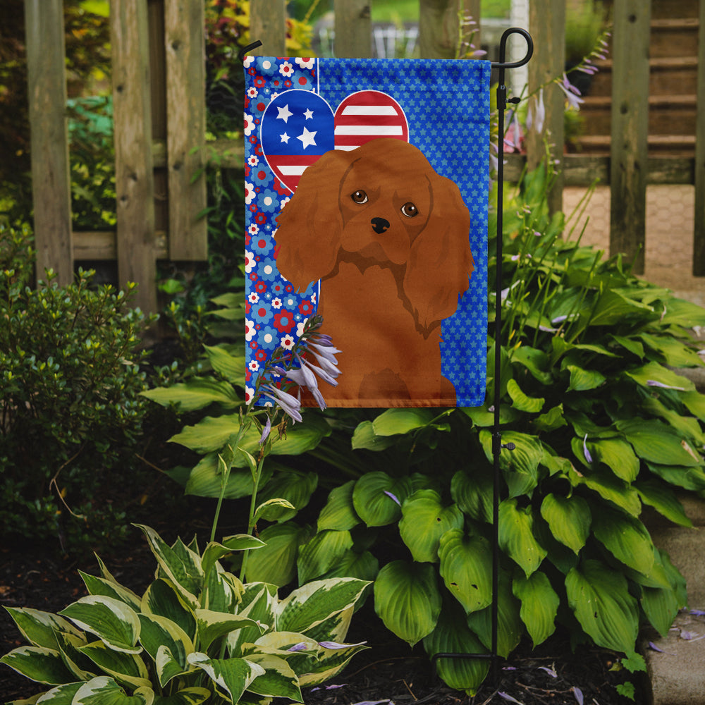 Ruby Cavalier Spaniel USA American Flag Garden Size