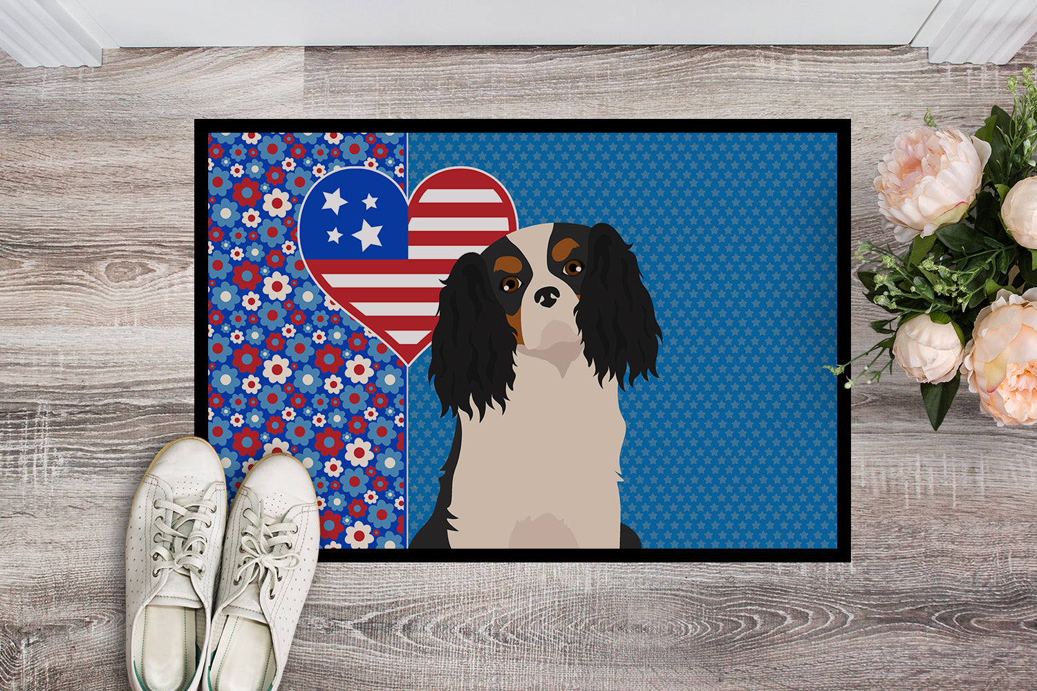 Buy this Tricolor Cavalier Spaniel USA American Indoor or Outdoor Mat 24x36