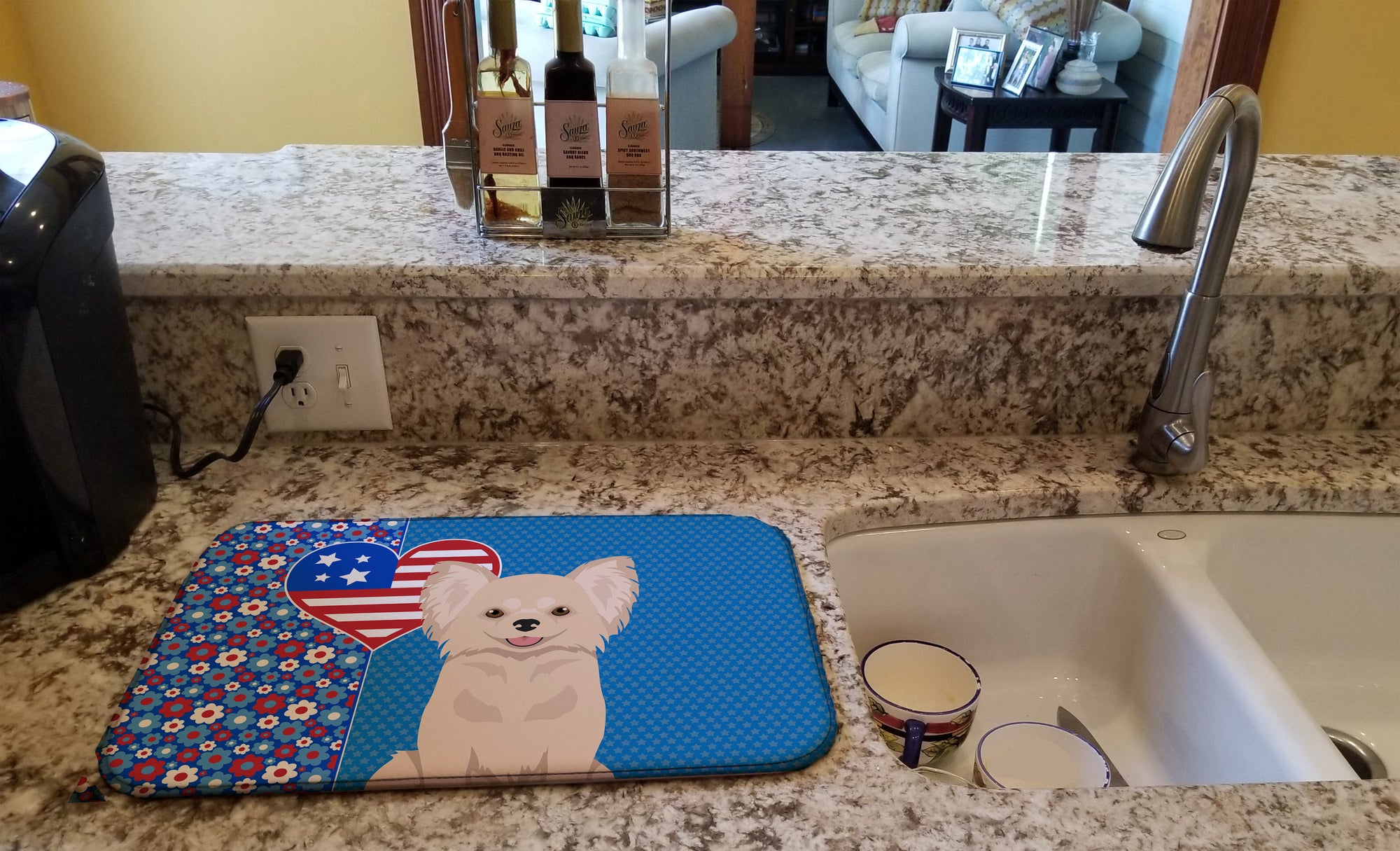 Longhaired Cream Chihuahua USA American Dish Drying Mat