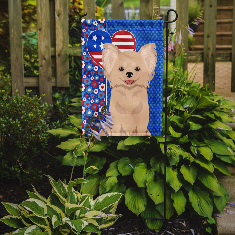 Longhaired Cream Chihuahua USA American Flag Garden Size