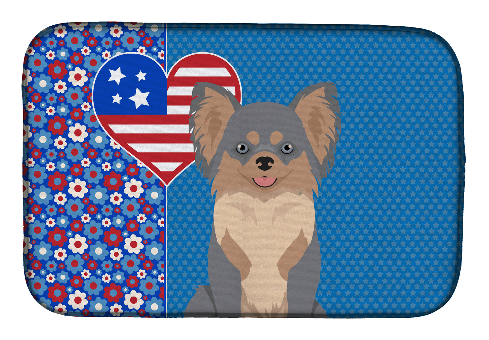 Longhaired Blue and Tan Chihuahua USA American Dish Drying Mat