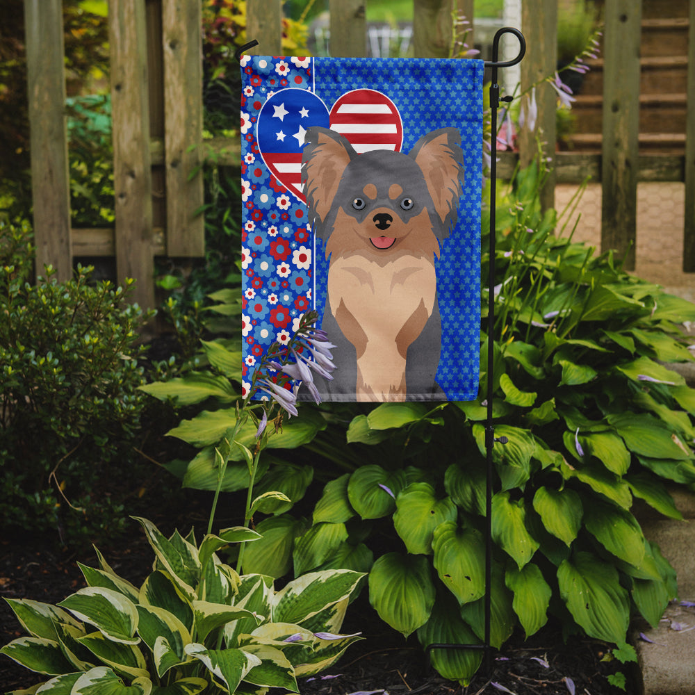 Longhaired Blue and Tan Chihuahua USA American Flag Garden Size