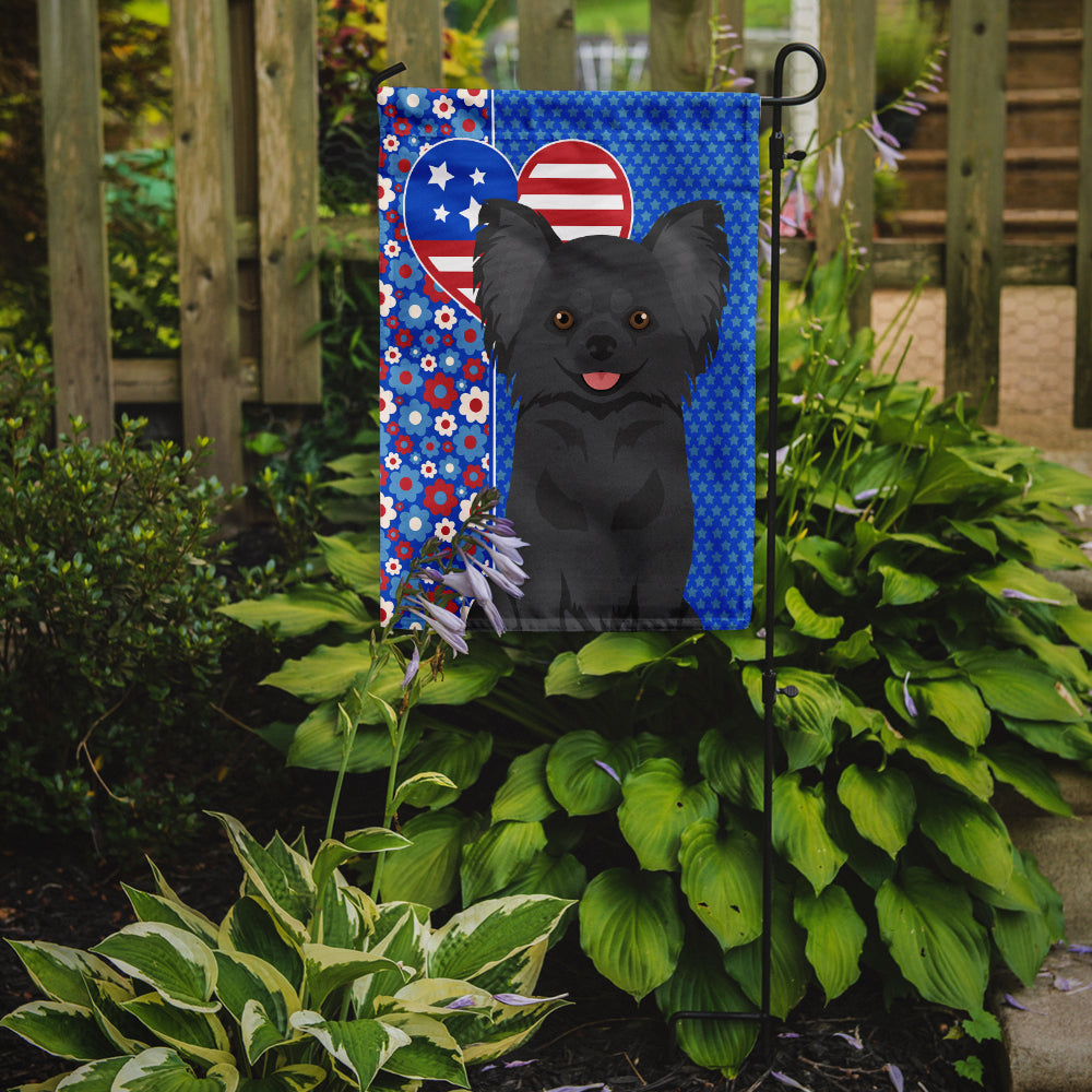 Longhaired Black Chihuahua USA American Flag Garden Size
