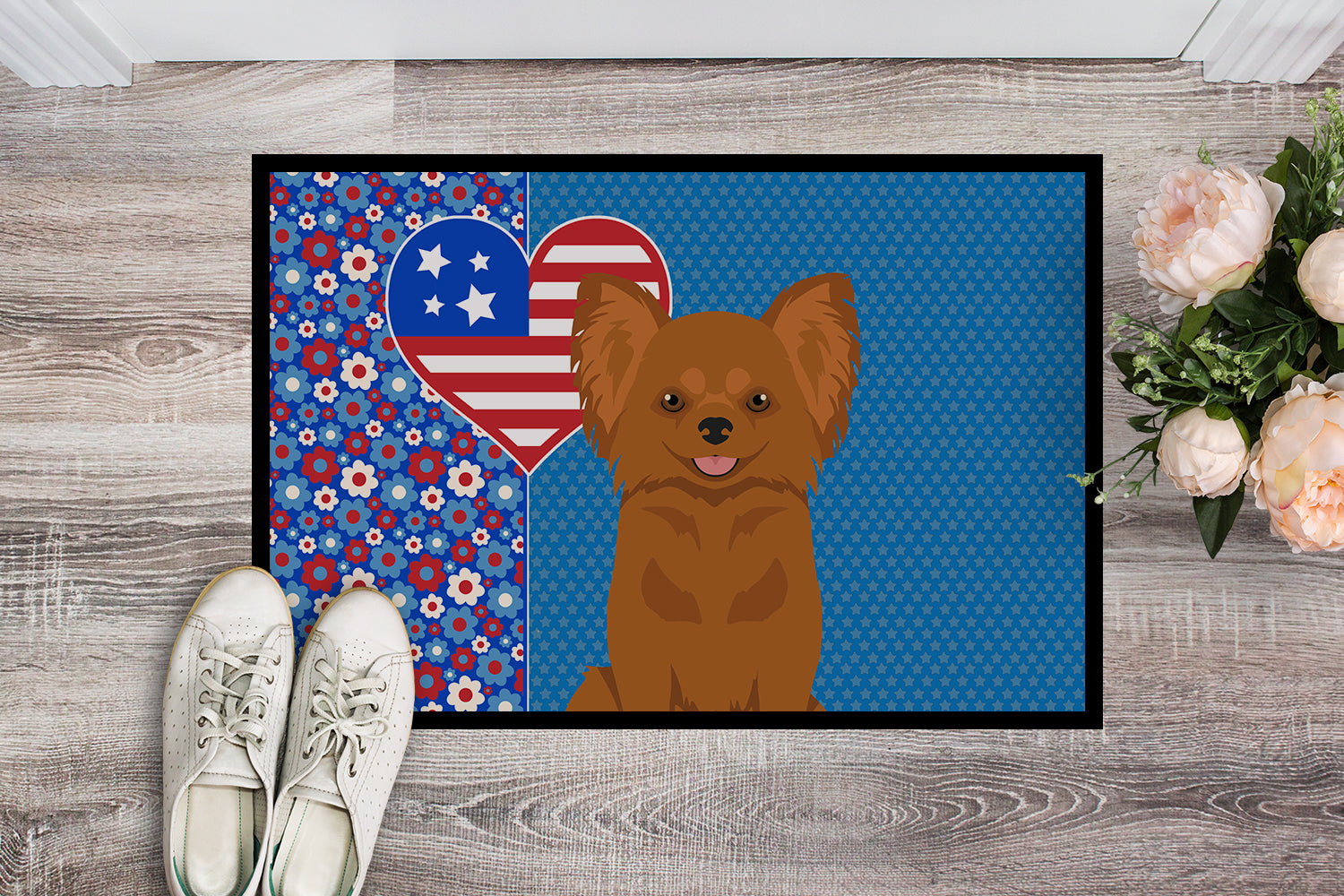 Buy this Longhaired Red Chihuahua USA American Indoor or Outdoor Mat 24x36