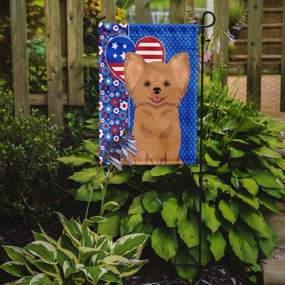 Longhaired Gold Chihuahua USA American Flag Garden Size