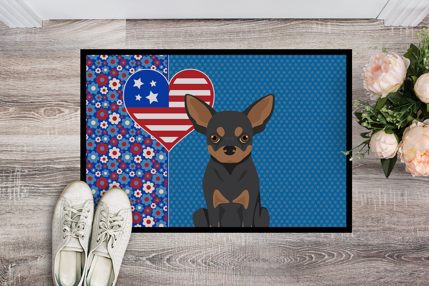 Buy this Black and Tan Chihuahua USA American Indoor or Outdoor Mat 24x36