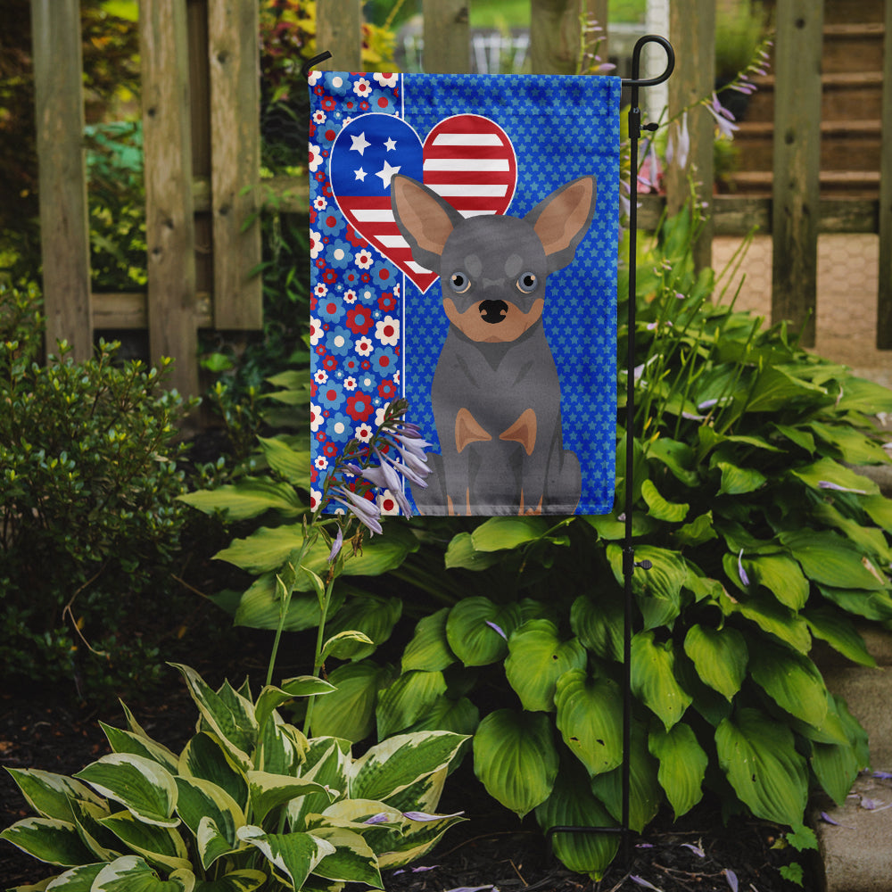 Blue and Tan Chihuahua USA American Flag Garden Size