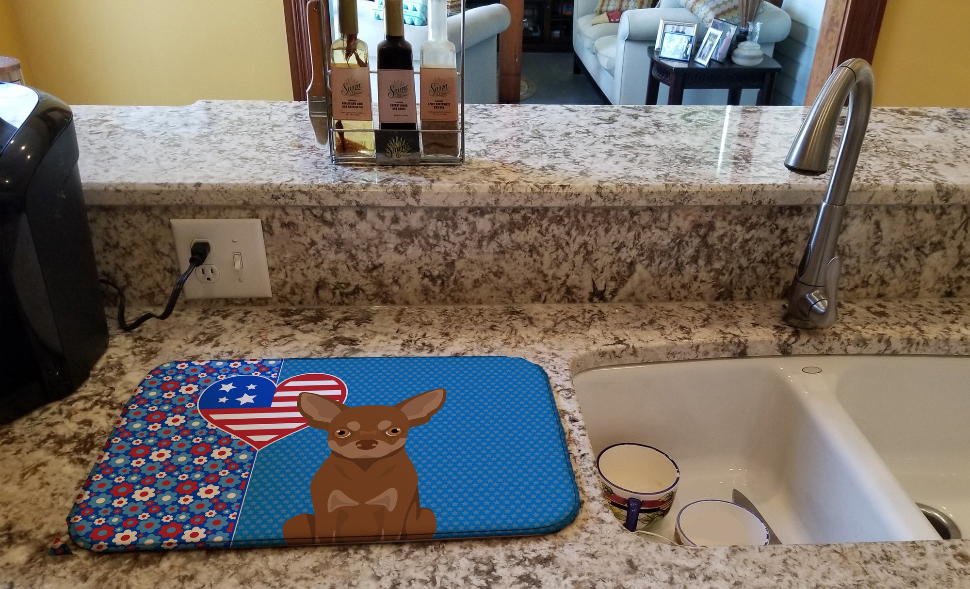Chocolate and Tan Chihuahua USA American Dish Drying Mat