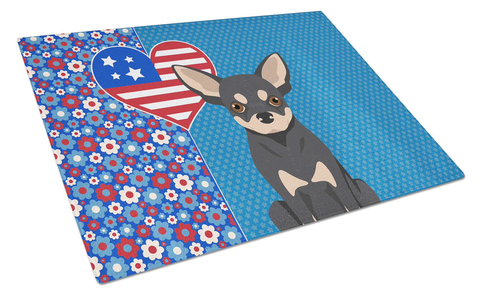 Buy this Black and Cream Chihuahua USA American Glass Cutting Board Large
