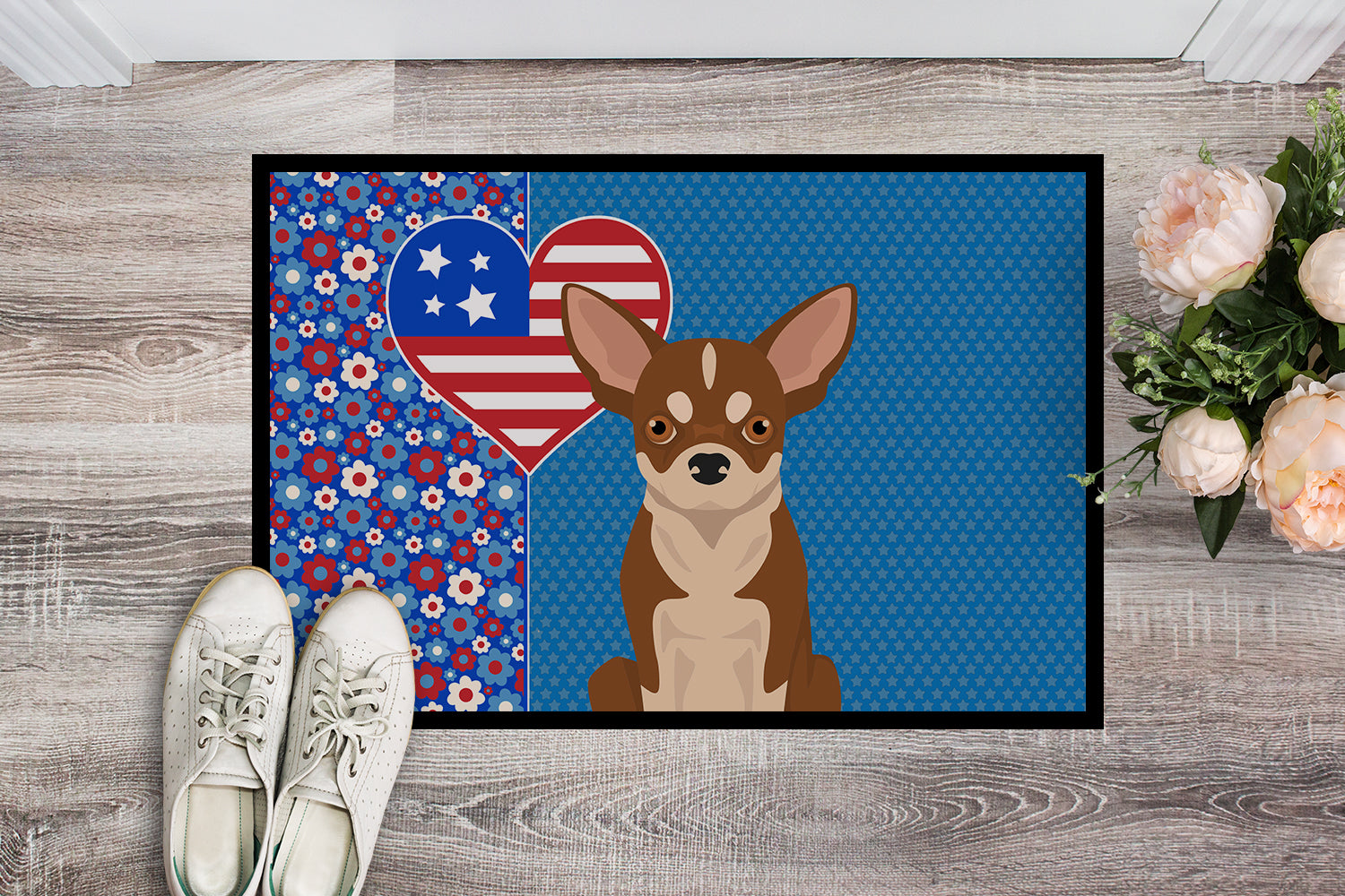 Buy this Red and White Chihuahua USA American Indoor or Outdoor Mat 24x36