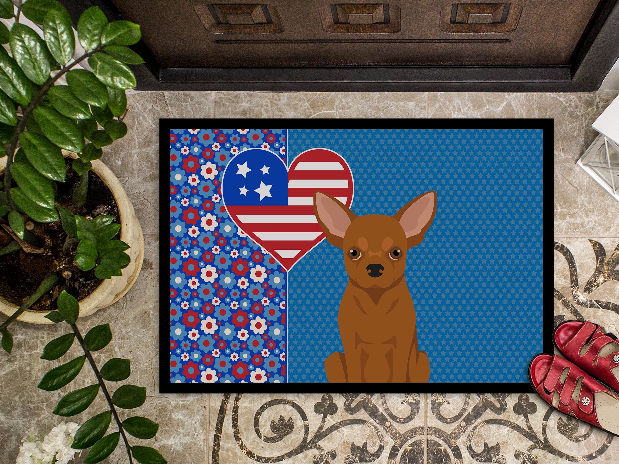 Red Chihuahua USA American Indoor or Outdoor Mat 24x36 - the-store.com