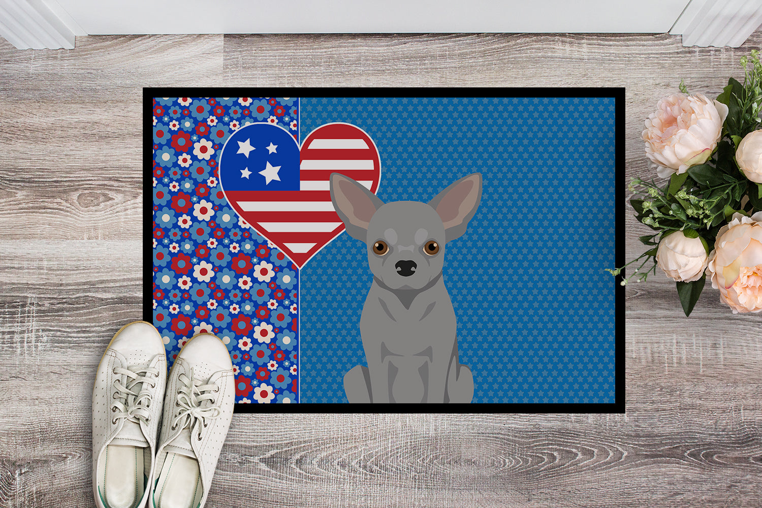 Buy this Silver Chihuahua USA American Indoor or Outdoor Mat 24x36