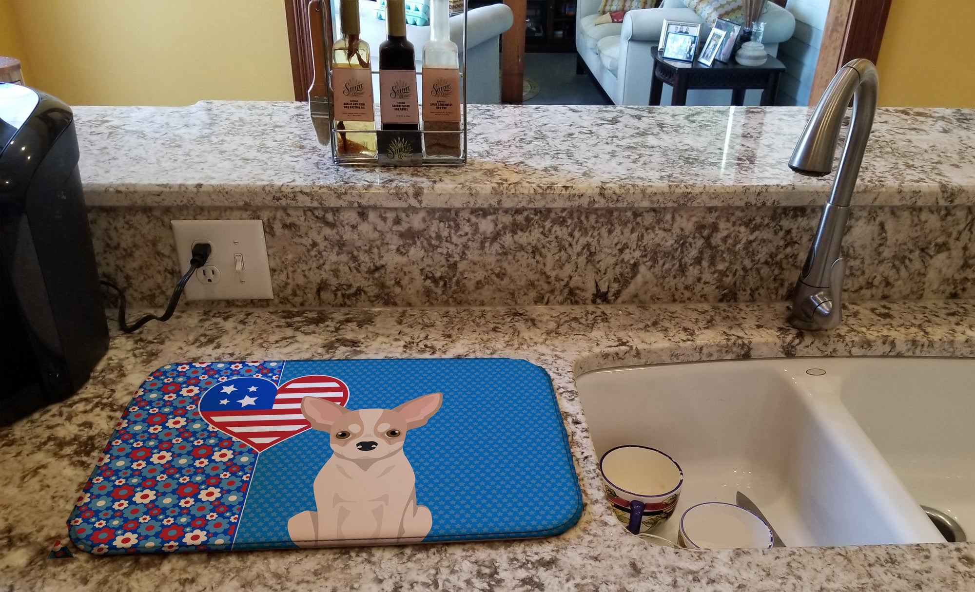 Fawn and White Chihuahua USA American Dish Drying Mat