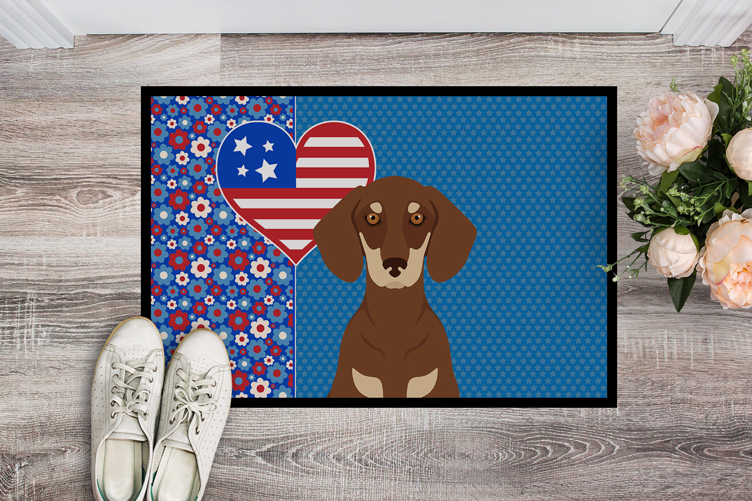 Buy this Chocolate and Cream Dachshund USA American Indoor or Outdoor Mat 24x36