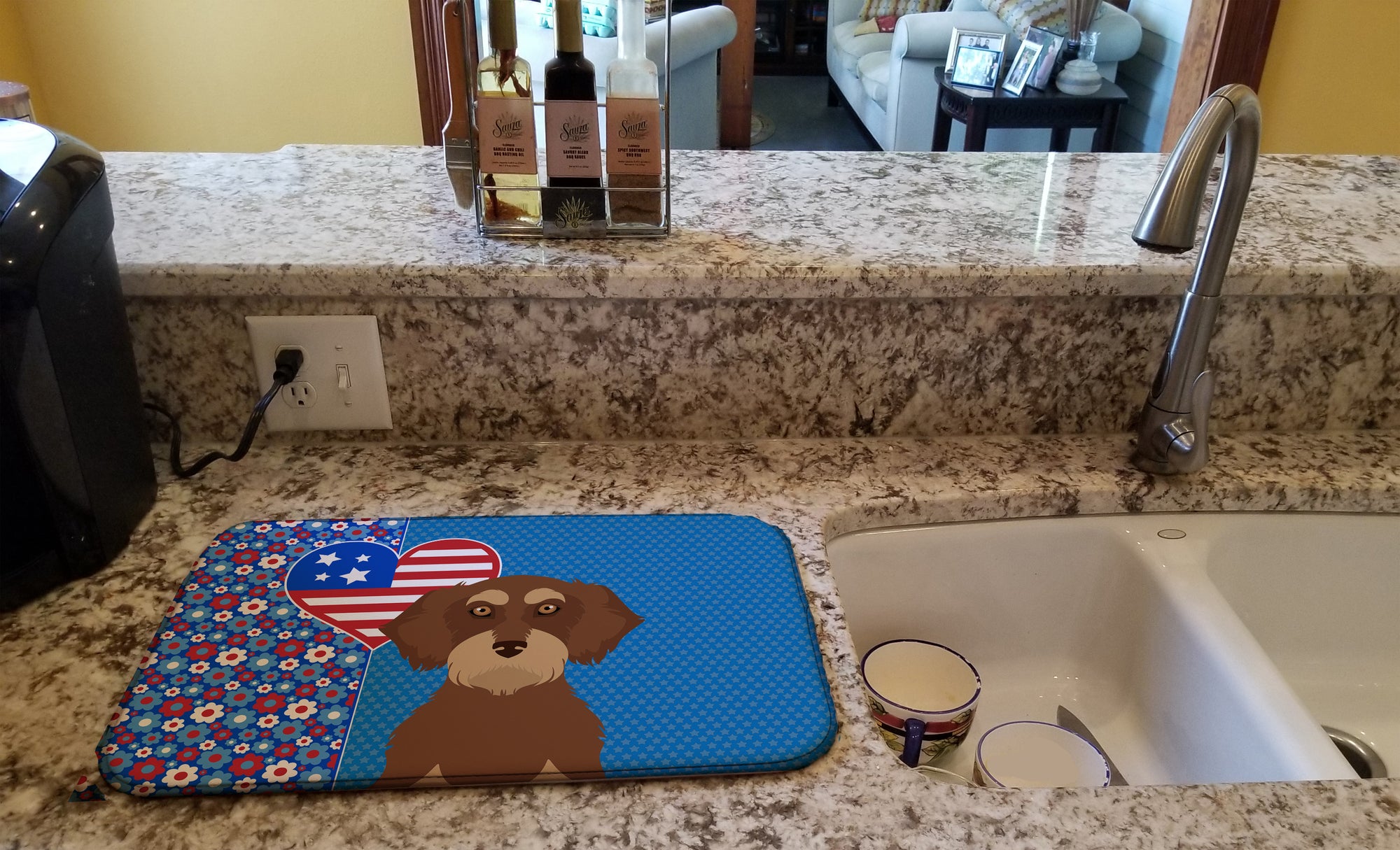 Wirehair Red and Tan Dachshund USA American Dish Drying Mat