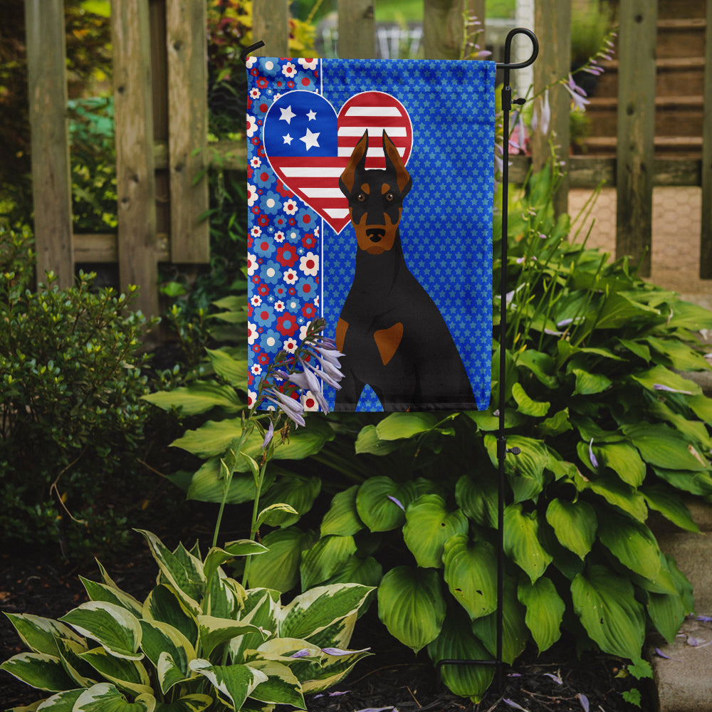 Black and Tan Doberman Pinscher USA American Flag Garden Size