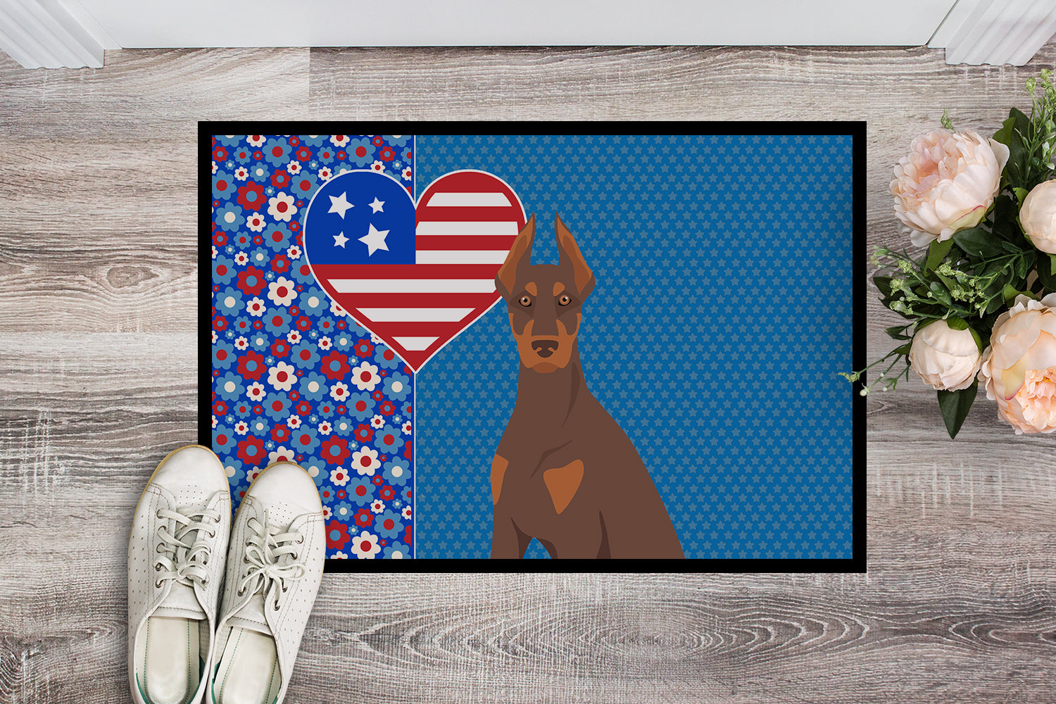 Red and Tan Doberman Pinscher USA American Indoor or Outdoor Mat 24x36 - the-store.com