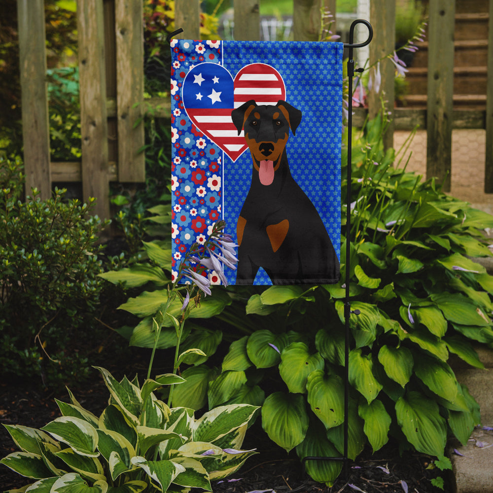 Natural Ear Black and Tan Doberman Pinscher USA American Flag Garden Size