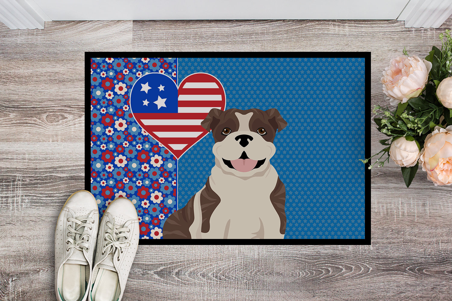 Brindle English Bulldog USA American Indoor or Outdoor Mat 24x36 - the-store.com