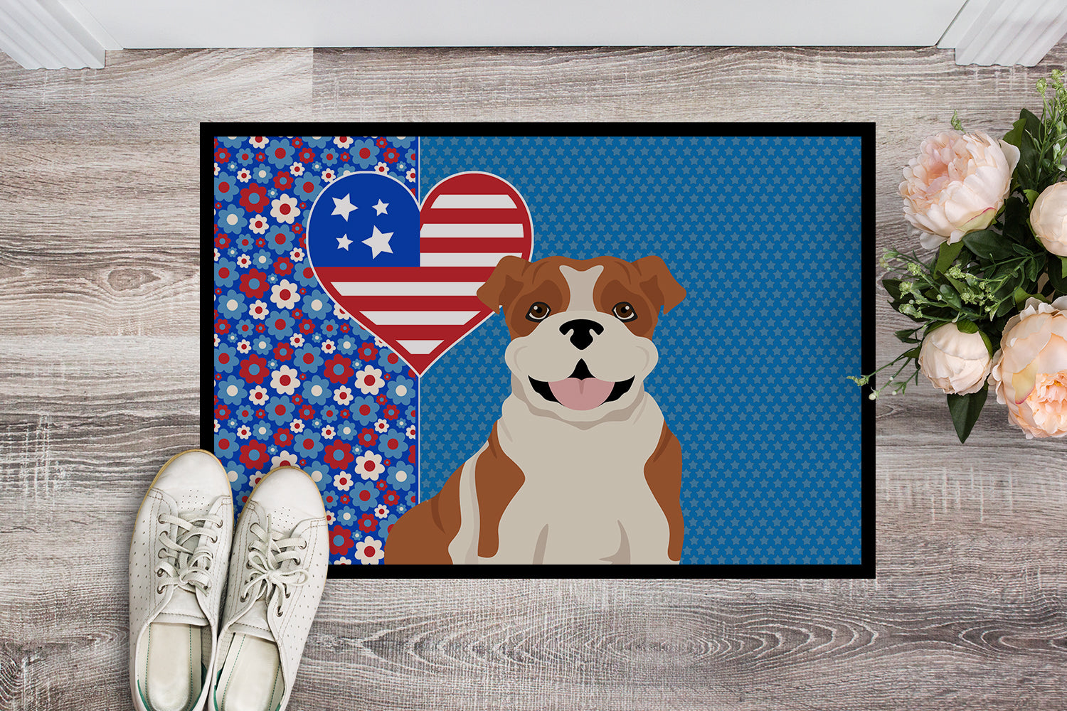 Buy this Red English Bulldog USA American Indoor or Outdoor Mat 24x36