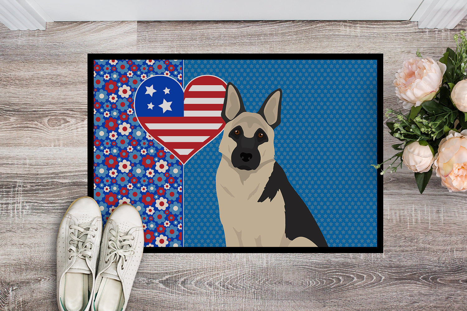 Buy this Black and Silver German Shepherd USA American Indoor or Outdoor Mat 24x36